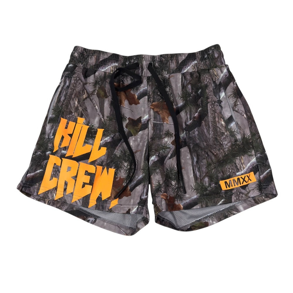 Kill Crew Men's Medium Camo Tree Mesh Lined Athletic Gym Muay Thai 4" Shorts euc